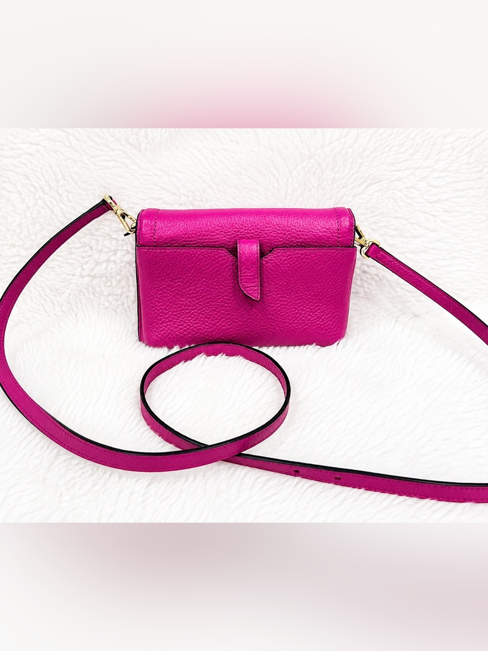 Michael Kors Pebbled Leather Wallet Crossbody Purse Pink Fuchsia - Picture 3 of 6